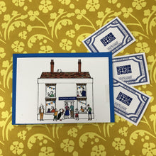Load image into Gallery viewer, Image of three Book House tokens on a yellow background. The gift card shows an pen and ink illustration of The Book House.
